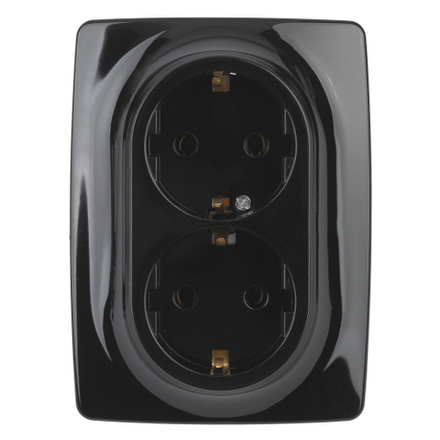 Розетка ЭРА Серия 12 12-2108-06 2X2P+E Schuko со шторками 16A-250В IP20 чёрный
