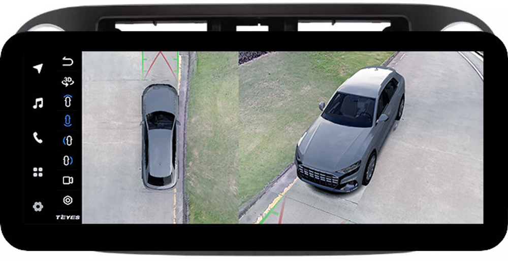 Магнитола для Volkswagen Tiguan 1 2011-2016 (аварийка прямоугольная, рамка чёрная 9) - Teyes LUX ONE 360 монитор 12.3" 2K QLED на Android 10, 6Гб+128Гб, CarPlay, 4G SIM-слот, 4 камеры в комплекте
