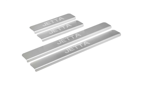 Накладки на пороги AutoMax для Volkswagen Jetta VI, VII поколение 2010-2019 2020-н.в., нерж. сталь, с надписью, 4 шт., AMVWJET01