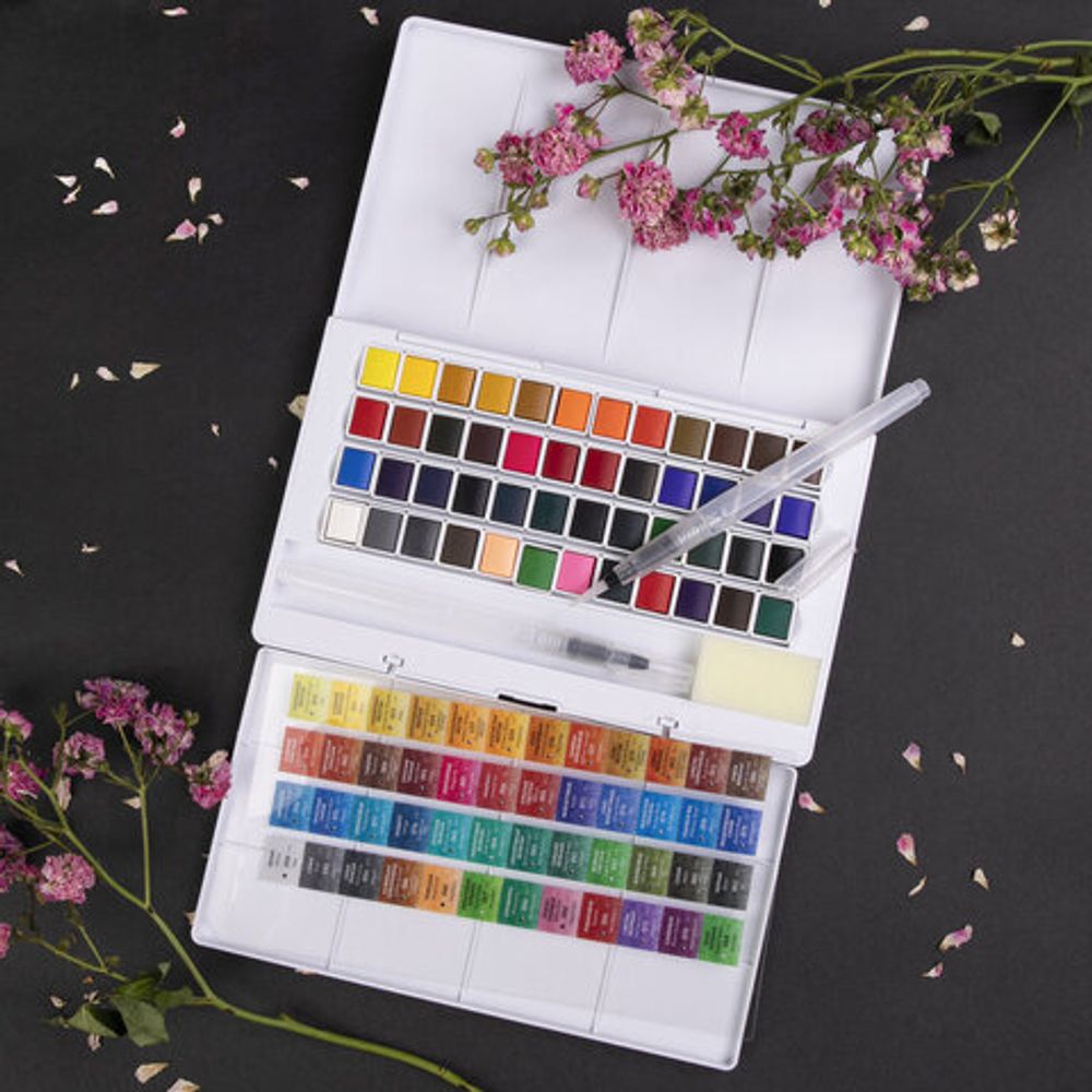 Акварель художественная кюветы НАБОР 48 цветов по 3,5 г, пластиковый кейс, BRAUBERG ART CLASSIC, 191772