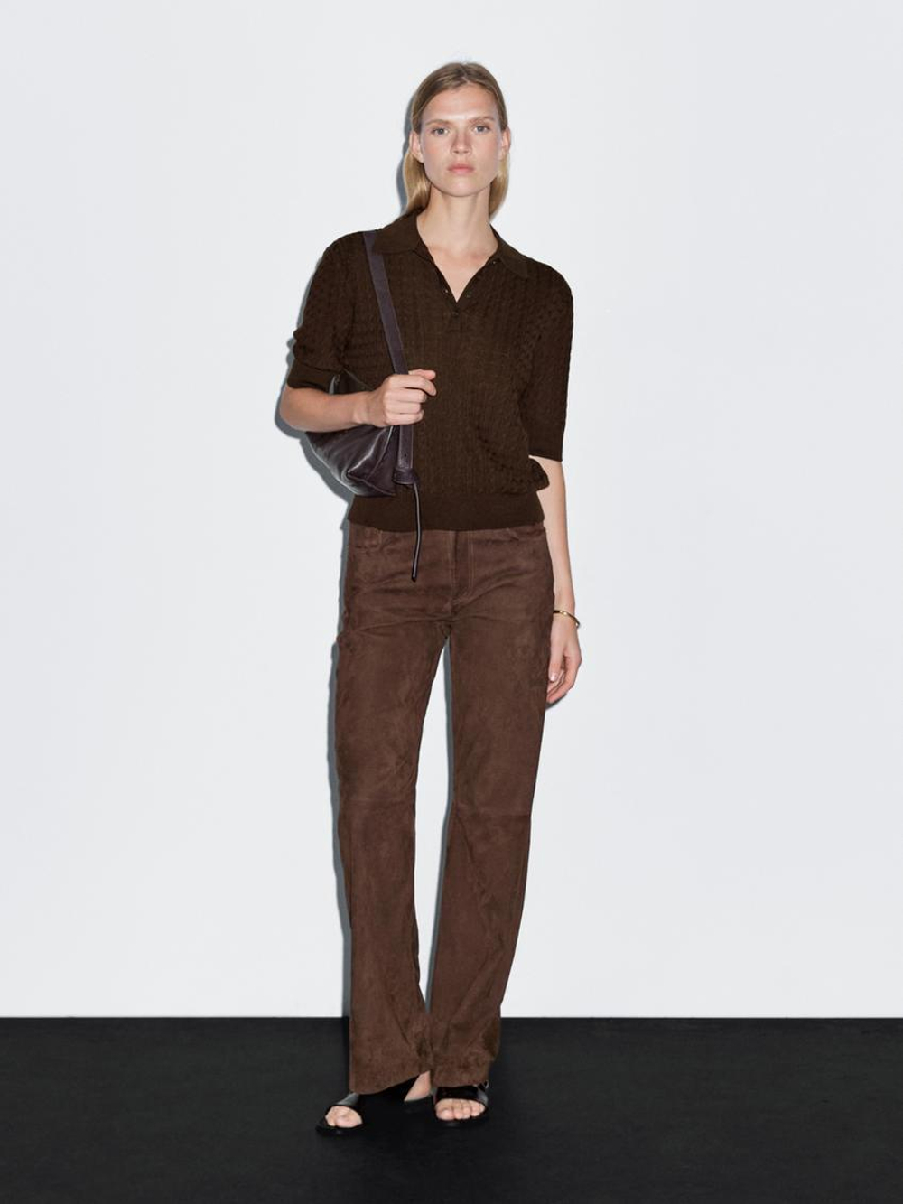 Massimo Dutti Поло из смесовой шерсти с узором «косы», шоколадный