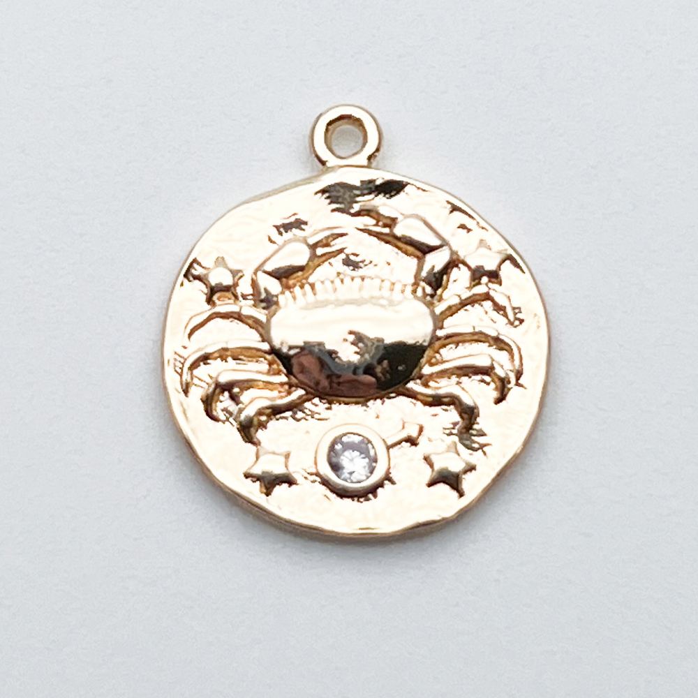 Подвеска Знак Зодиака Рак, цвет золото, фианит, размер 16*14 мм, цена за 1 шт
