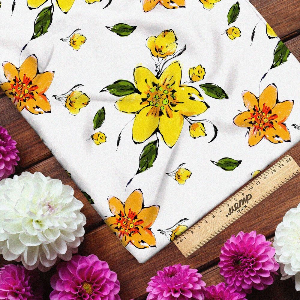 Ткань бифлекс желтые цветочки