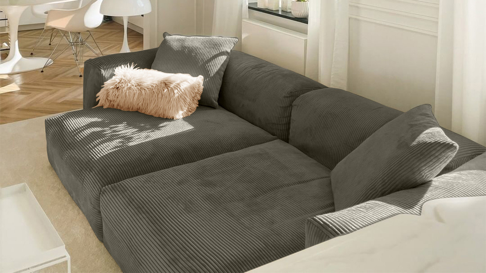 Диван Фиджи двухсекционный (большой и глубокий) Cilium Brown 273*137*62 см, Коричневый Вельвет Нераскладной Фиеста