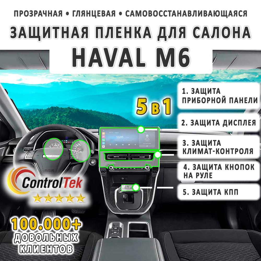 HAVAL M6 (2023) - комплект защитных пленок 5 в 1. Пленка защитная ControlTek HYBRID со слоем TOP COAT. Толщина: 6 mil. (175 мкм.)