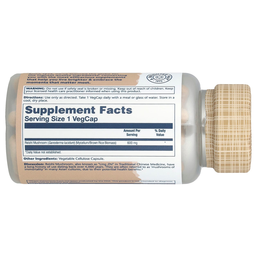 Solaray, грибы рейши, 600 мг, 100 растительных капсул