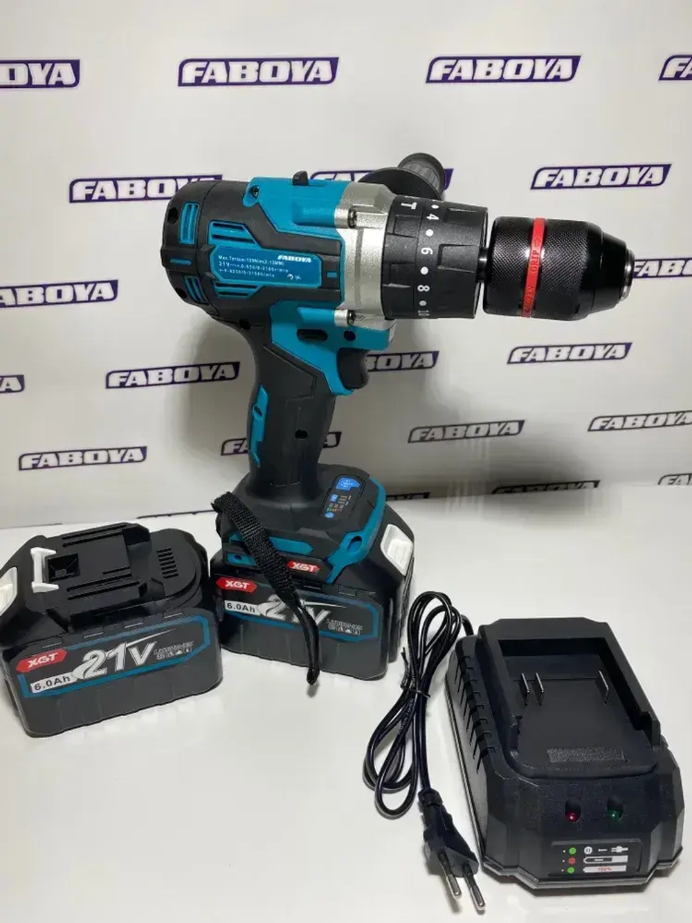 FABOYA Дрель-шуруповерт, 21 В, 120 Нм, 2 АКБ