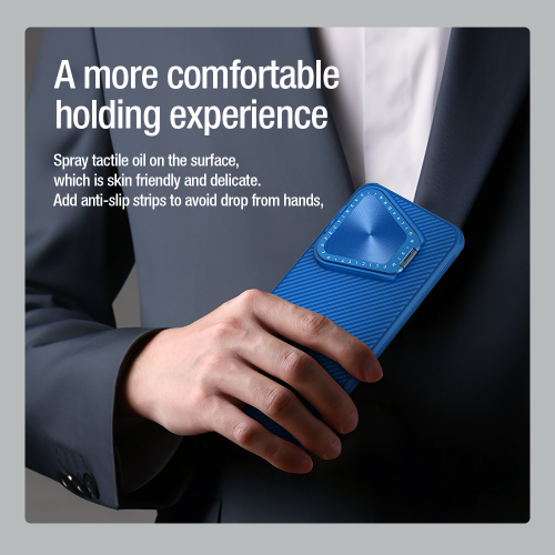 Чехол синего цвета от Nillkin с металлической откидной крышкой для камеры на Huawei Pura 70 Pro и Pura 70 Pro+, серия CamShield Prop Case