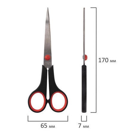 Ножницы STAFF EVERYDAY, 170 мм, бюджет, резиновые вставки, черно-красные, ПВХ чехол, 237498