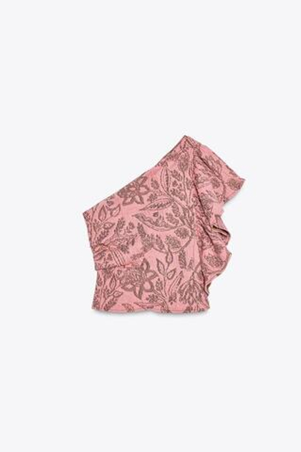 ZARA ЖАККАРДОВЫЙ ТОП АСИММЕТРИЧНОГО КРОЯ, РОЗОВЫЙ