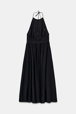 ZARA ПЛАТЬЕ МИДИ ИЗ ПОПЛИНА, ЧЕРНЫЙ