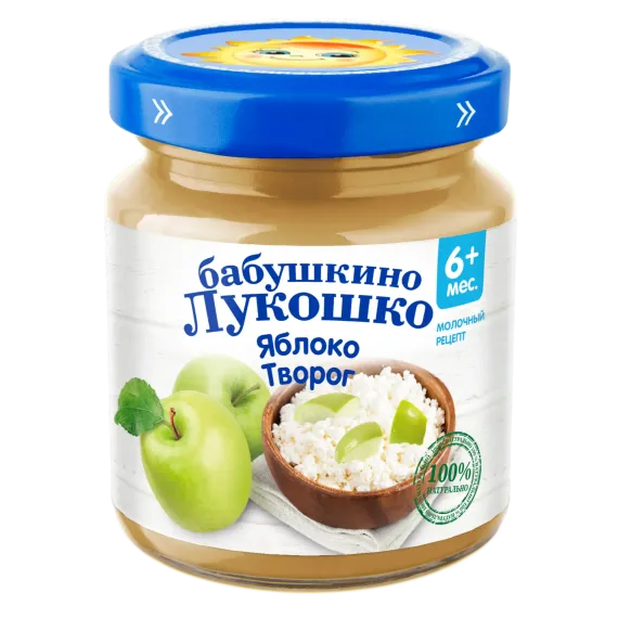 Пюре Бабушкино лукошко яблоко-творог для детей с 6 месяцев 100 г