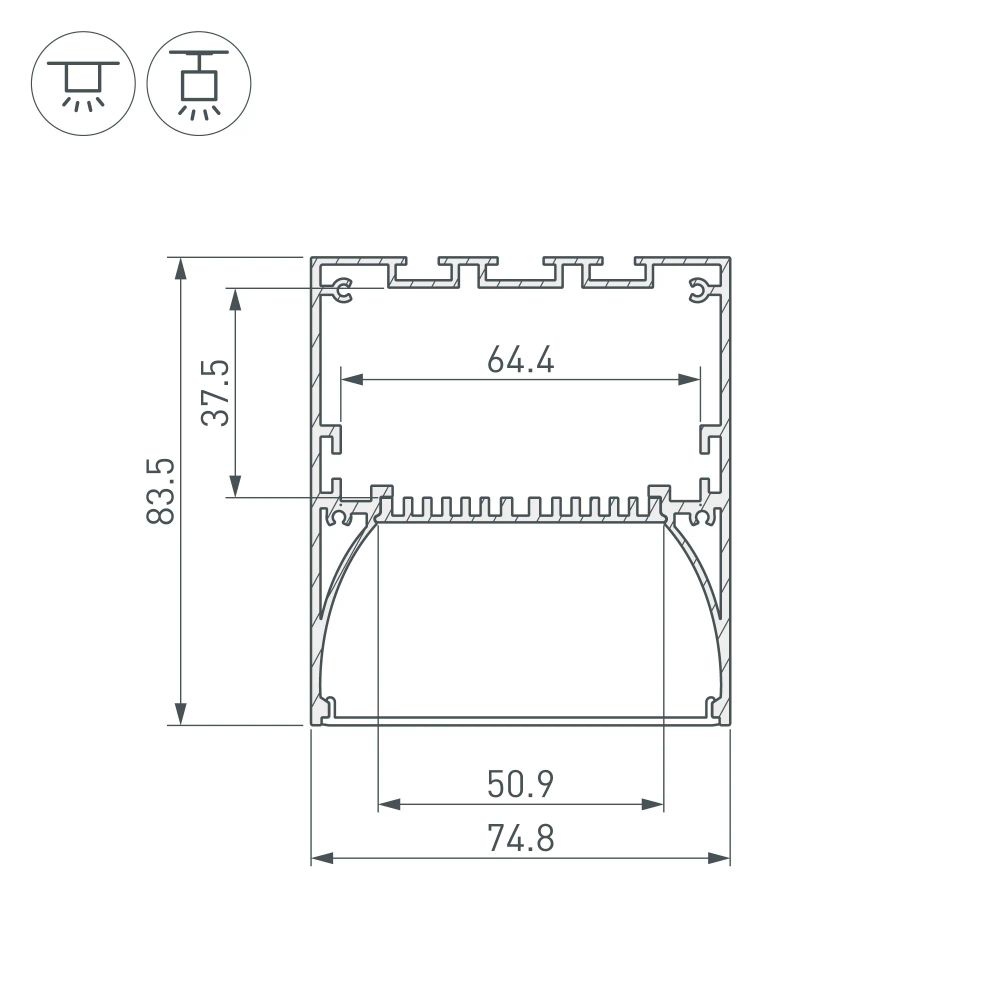 Профиль ARH-POWER-W75-2000 ANOD (Arlight, Алюминий) 036349