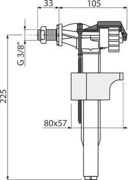 Впускной механизм A16M-3/8" с боковой подводкой и металлической резьбой для пластиковых бачков и скрытых систем инсталляции