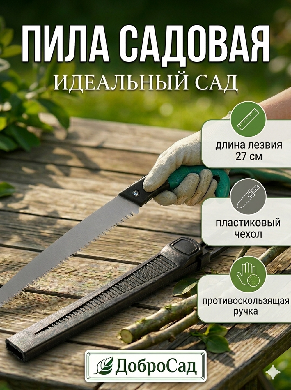 Пила садовая «Идеальный сад» лезвие 27см, с чехлом ДоброСад