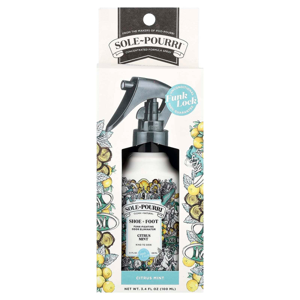 Poo-Pourri, Sole-Pourri ™, средство для устранения неприятных запахов для обуви и ног, цитрусовая мята, 100 мл (3,4 жидк. Унции)