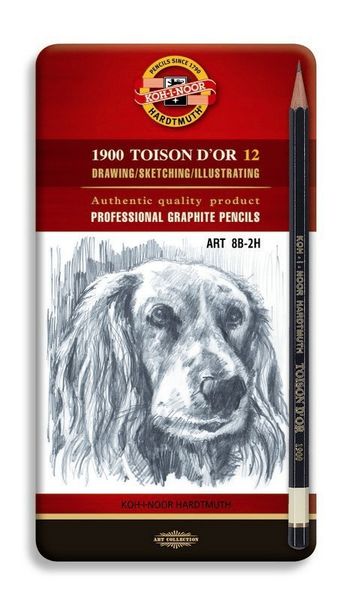 Набор чернографитных карандашей TOISON D`OR 1912 ART,8B-2H, 12шт, металл.коробка