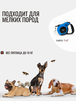 Поводок рулетка для мелких собак, кошек 3 м синий