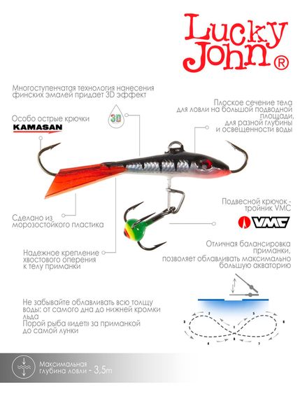 Балансир Lucky John FIN 3 с тр. 40мм/12HRT блистер