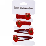 Аксессуары для волос детские 4шт. «Сказка - Варежки», цвет красный, 2 резинки 3 см. и 2 зажима 5см.