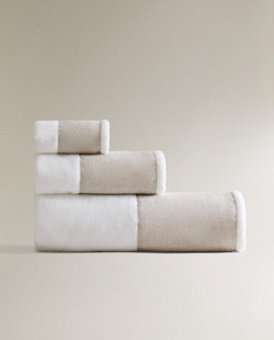 ZARA HOME БАННОЕ ПОЛОТЕНЦЕ ИЗ СМЕСИ ХЛОПКА И ЛЬНА, СВЕТЛО-БЕЖЕВЫЙ