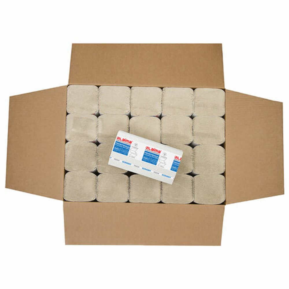 Полотенца бумажные 200 шт., LAIMA(H3), 1-слойные,20 пачек, 21х21,6 см, V-сложение, 115234