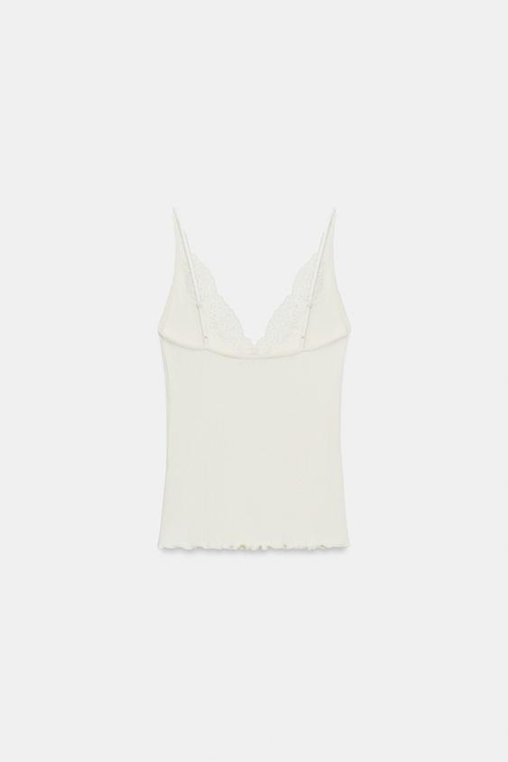 ZARA ТОП В РУБЧИК С КРУЖЕВОМ, ЭКРЮ