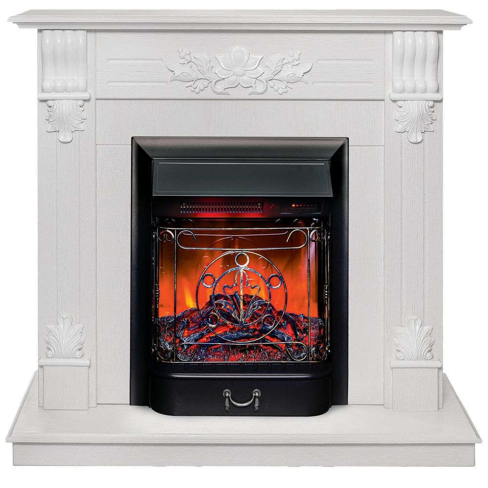 Электрокамин RealFlame Ottawa WT белое золото с очагом Majestic Lux Black RC