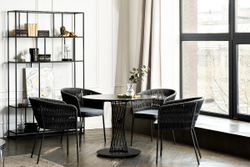 "Диего" обеденная группа на 4 персоны со стульями "Бордо" плетения колос, столешница "серый гранит"