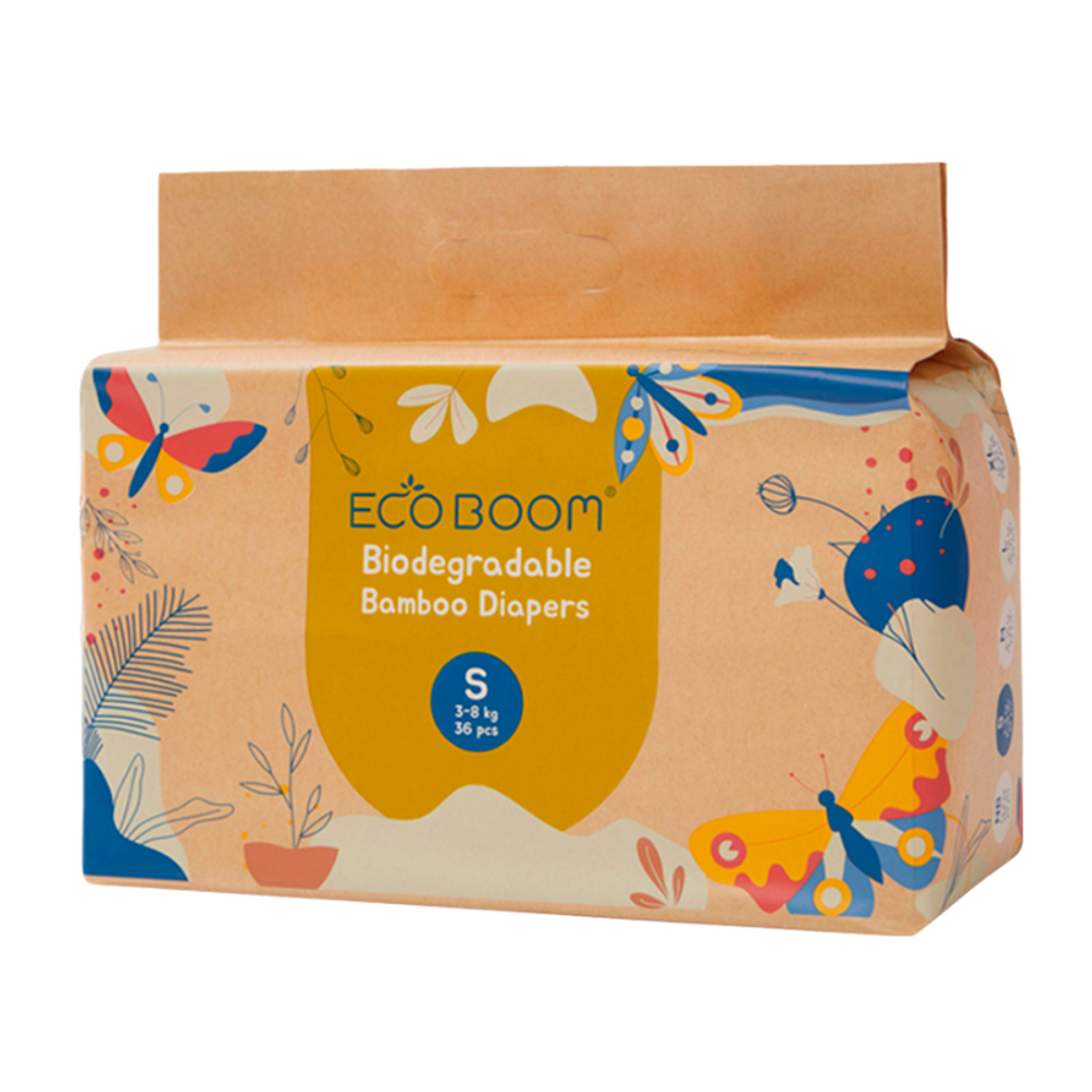 Биоразлагаемые Подгузники Бамбуковые Детские, Размер S (3-8 кг) 36 шт (Eco Boom)