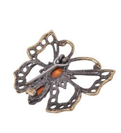 AM-4055 Брошь «Бабочка Перламутр» (латунь, янтарь)