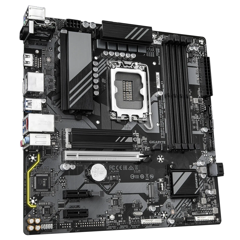 Сист.плата Gigabyte B760M DS3H WF6E GEN5, B760, 1700, 4xDDR5, PCI-E x16, 2xPCI-E x1, M2, SATA, HDMI, 2xDP, WIFI6E, BOX