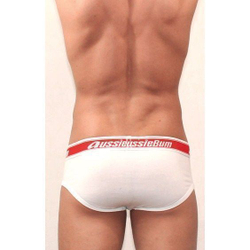 Мужские трусы брифы белые с красной резинкой AussieBum Brief AB000340