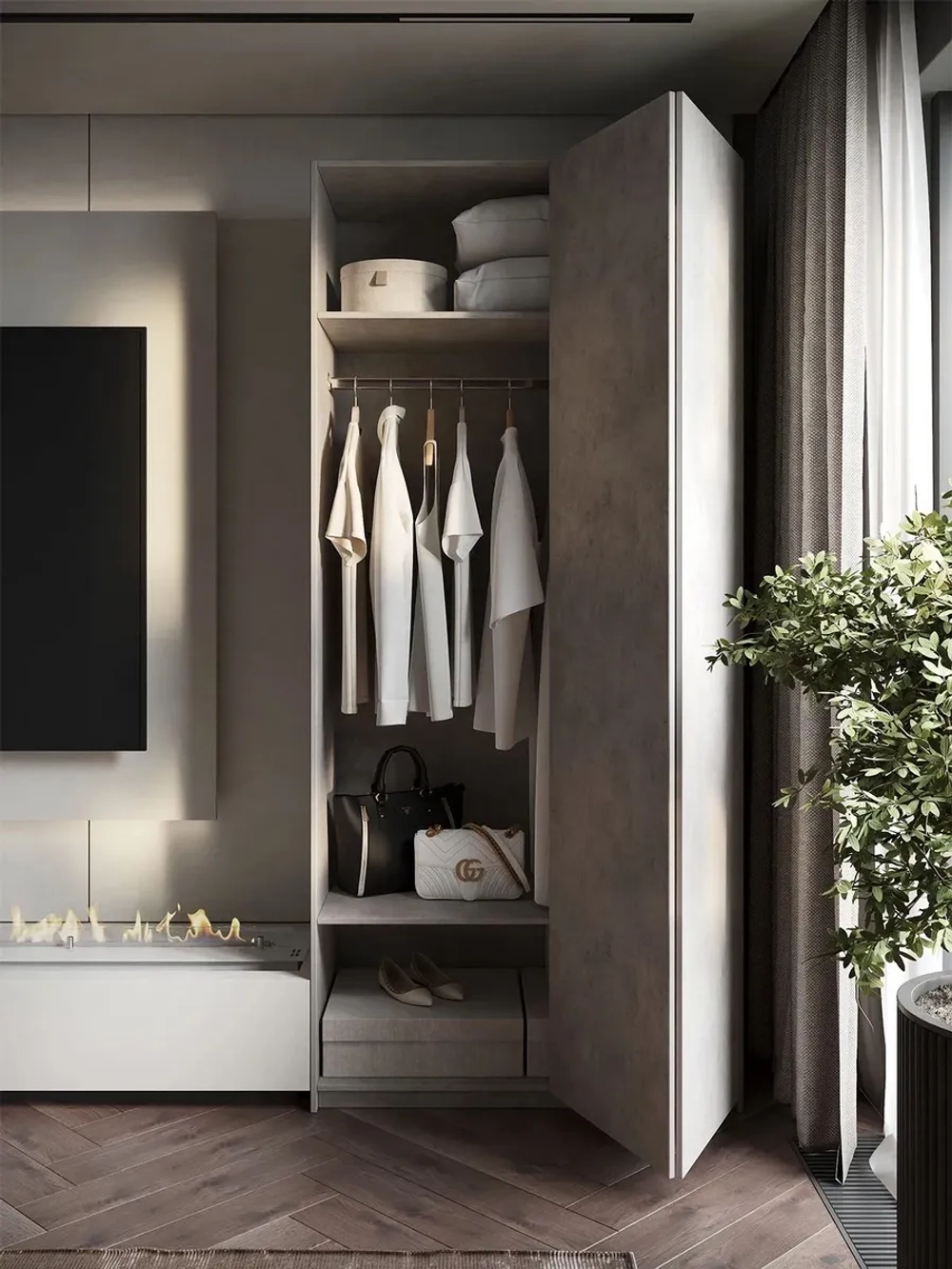 Шкаф Распашной Серый 101х220х52,5 SOHO Push to Move