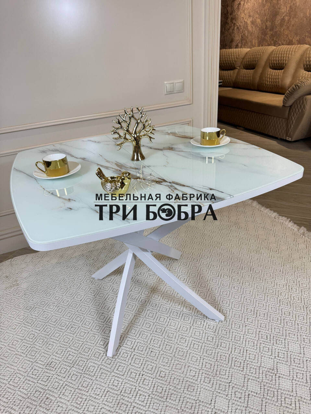 Кухонный раздвижной стол "Танго", белый мрамор