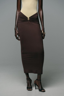 ZARA ЮБКА ИЗ ПОЛИАМИДА С РАКУШКОЙ, ТЕМНО-КОРИЧНЕВЫЙ