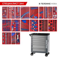 МАСТАК (50-07344G) Набор инструментов 344 предмета, "СПЕЦИАЛИСТ 344", в серой тележке
