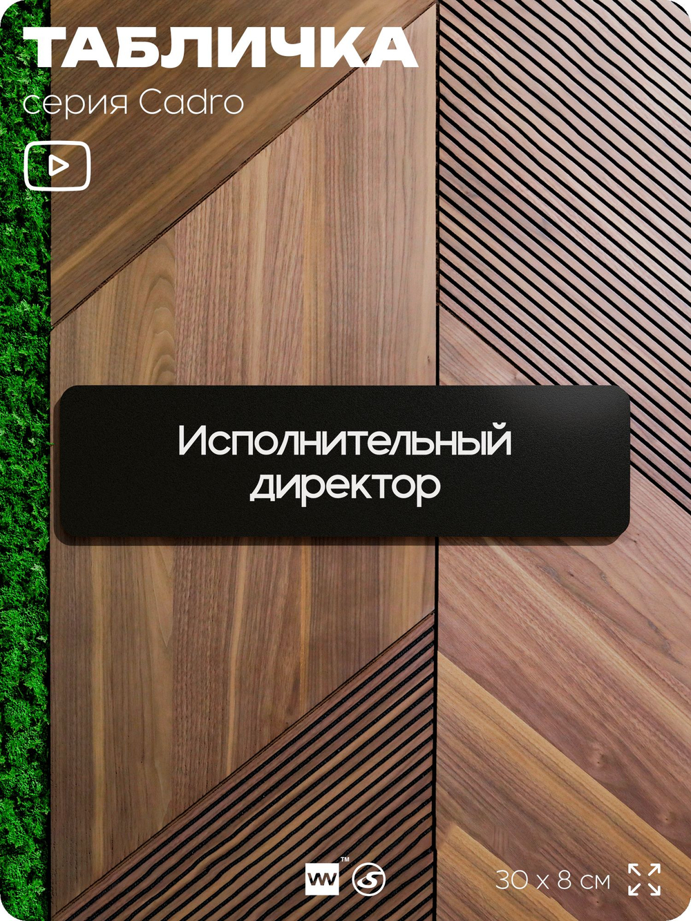 Табличка Исполнительный директор, на дверь, 30х8 см, черная, серия CADRO, Айдентика Технолоджи