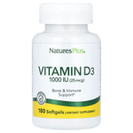 NaturesPlus, витамин D3, 25 мкг (1000 МЕ), 180 капсул