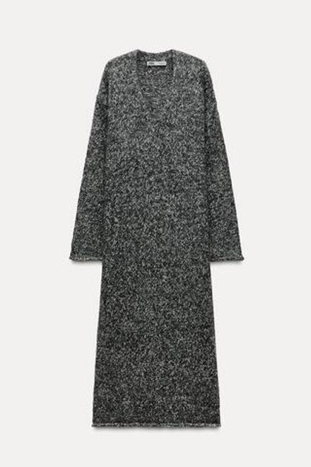 ZARA ТРИКОТАЖНОЕ ПЛАТЬЕ С ЗАКАТЫВАЮЩИМИСЯ КРОМКАМИ, БЕЛЫЙ/ЧЕРНЫЙ