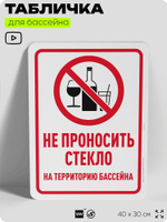 Табличка для бассейна "Не проносить стекло", на пляж, для общественной и частной зоны отдыха, информационная, 40х30 см, Silver Plane x Айдентика Технолоджи