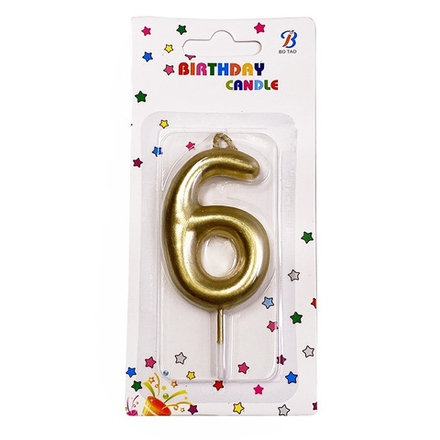Свеча-цифра "6 - Золотая" 6 см