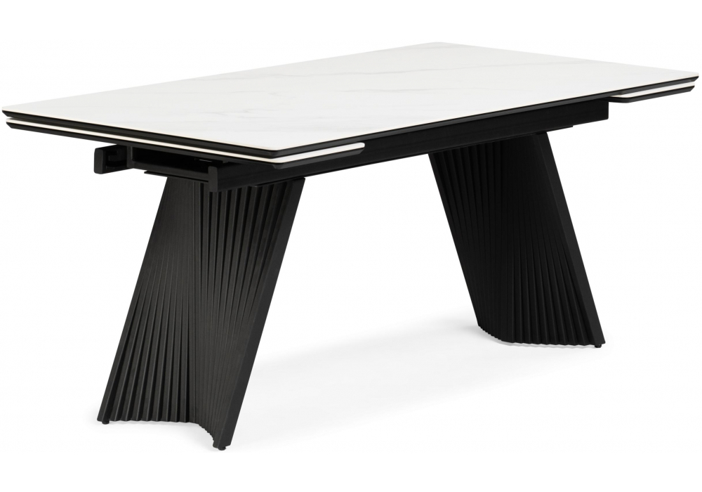 Керамический стол Woodville Вейв 140(200)х80 белый мрамор snow white, черный