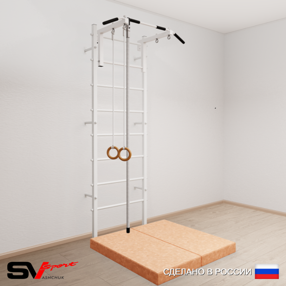 Шведская стенка Sv Sport усиленная 6134 (Турник стандарт/Канат/Кольца/Мат 1м)