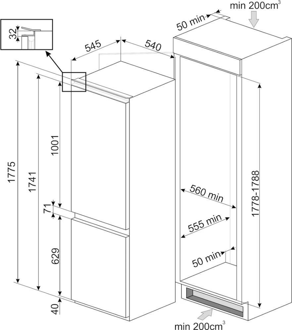 Встраиваемый холодильник Smeg C8175TNE