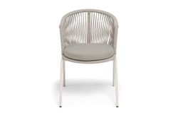 "Люксембург" стул плетеный из роупа, каркас из стали (RAL1013) муар, роуп бежевый круглый, ткань бежевая 15052