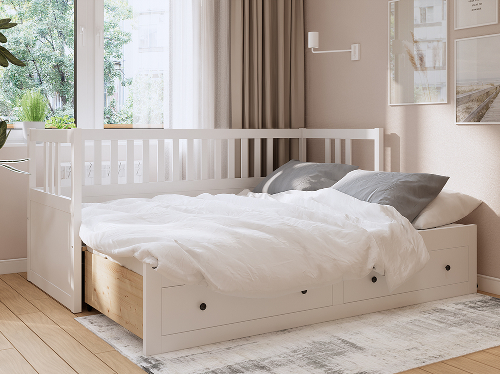 Кровать-кушетка раздвижная с ящиками, КЫМОР (HEMNES), 80х200 см, белый