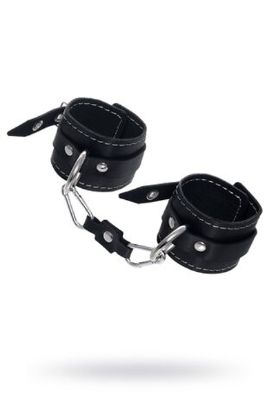 Черные двухслойные наручники с белой строчкой