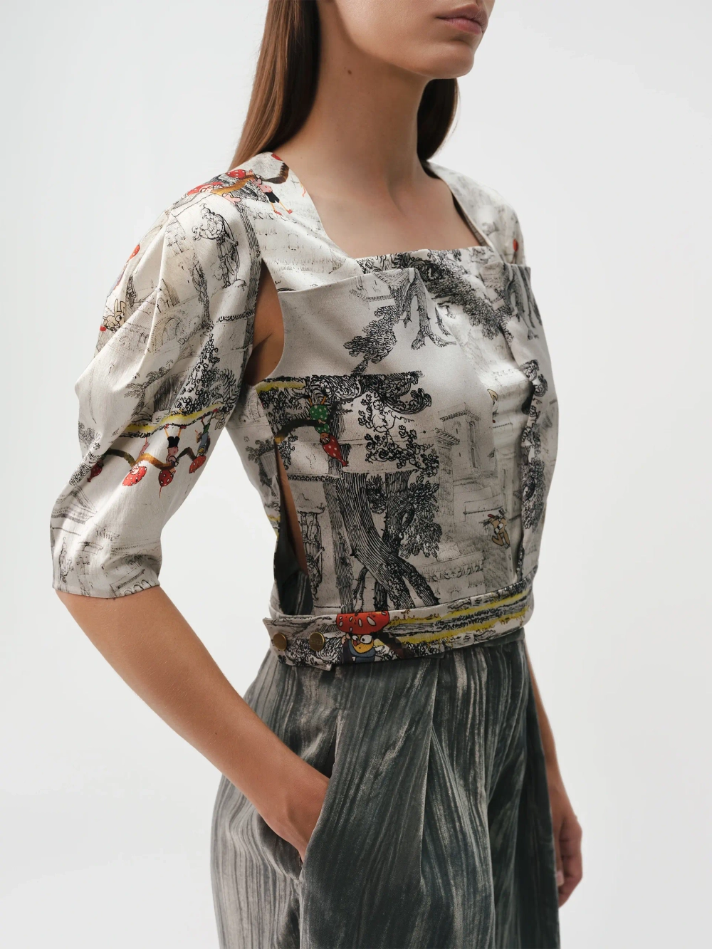 Топ с объемными рукавами принтованный OLA OLA