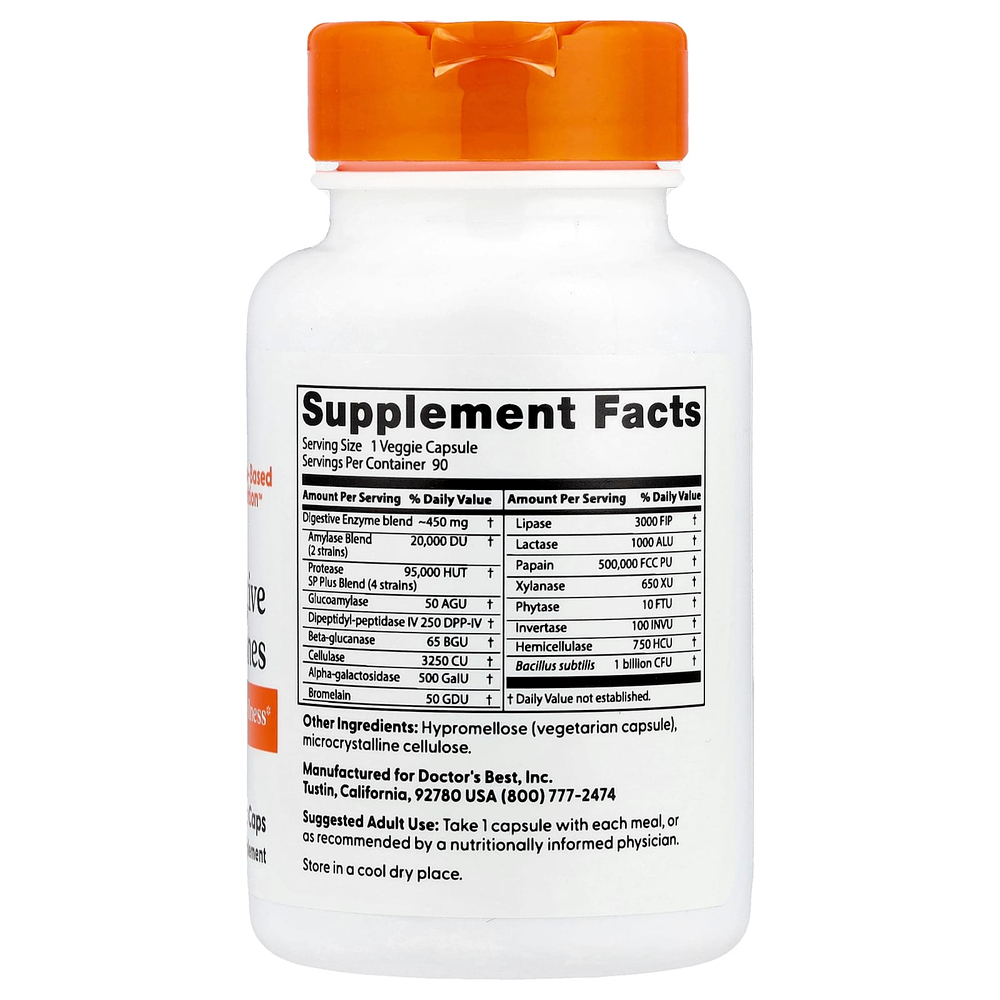 Doctor's Best, пищеварительные ферменты, 90 вегетарианских капсул